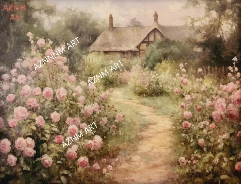 Rose Flower Ivy Country Cottage Vintage Style Painting Posters Canvas Printing Wall Art Picture for Living Room Home Decor Gifts