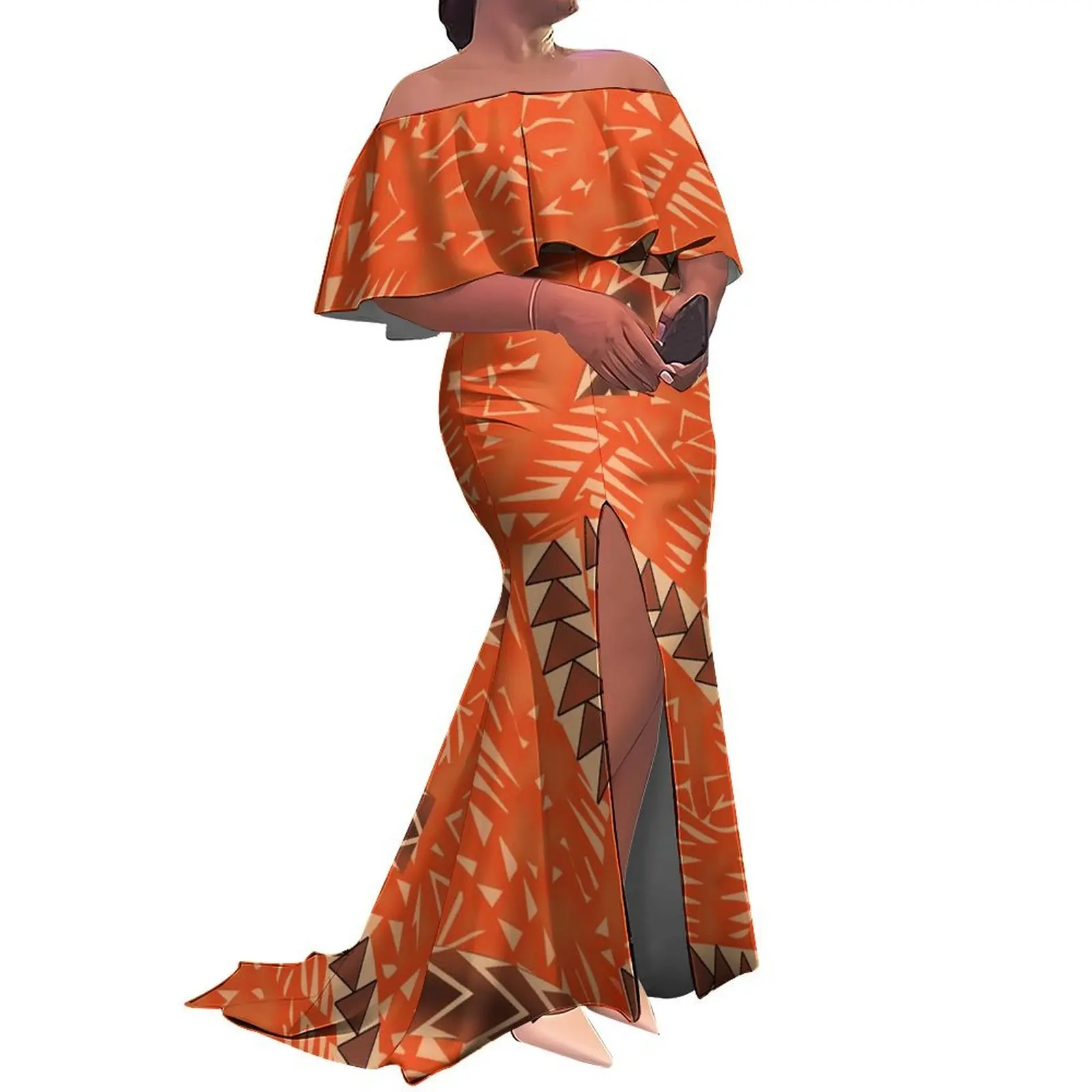 Polynesian Pacific Island Ladies' One-Shoulder Slimming Floor-Length Dress Elegant And Luxurious Dress For Festival Parties