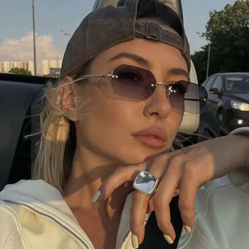 Vintage Rimless Polygon Sunglasses Women Men Luxury Brand Designer Popular Travel Small Frame Sun Glasses Ladies