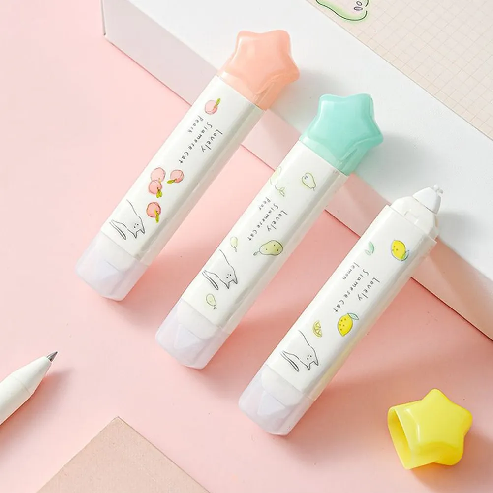 3Pcs White Correction Tape for Students Portable -Free Adhesive Correcting Tape Smooth Coverage No Drying Time School