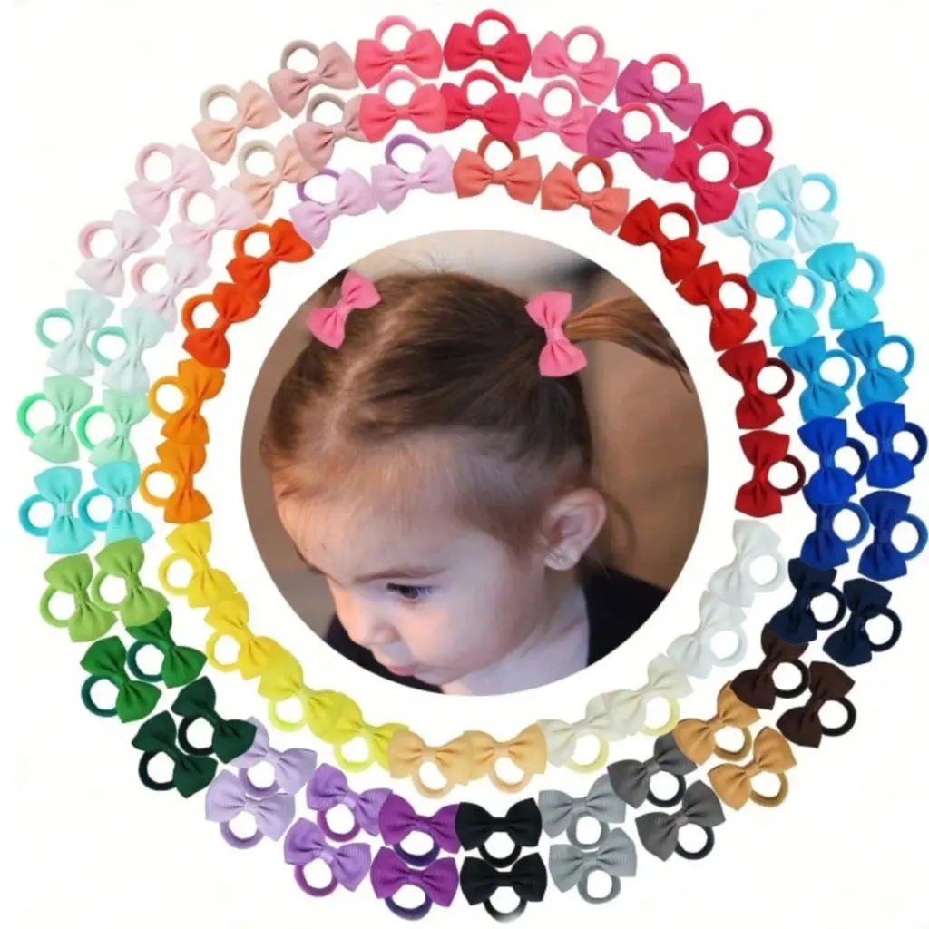 40/60/80 Baby Girls Hair Ties 2 inches Hair Bows Rubber Band Ribbon Hair Bands Ropes for Infant Children Gift 40 Colors in Pairs