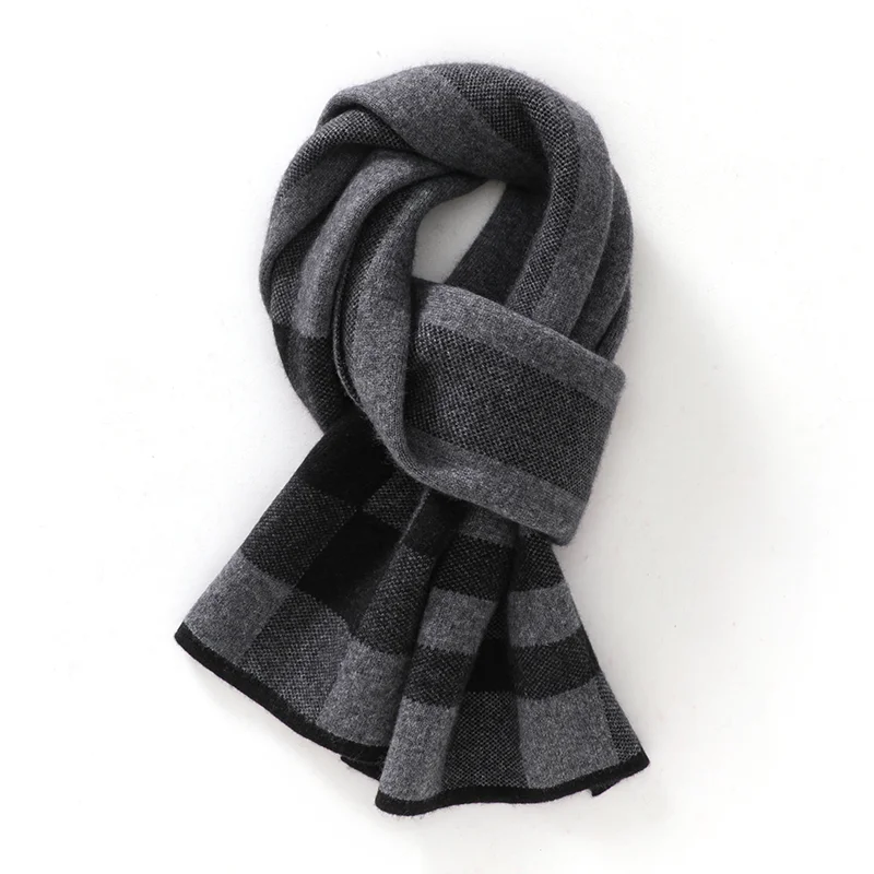 MVLYFLRT 100% Pure Cashmere Scarf Men's Knitted Checkered Scarf Autumn Winter Thick Warm Scarf Fashionable Soft Top-notch Luxury