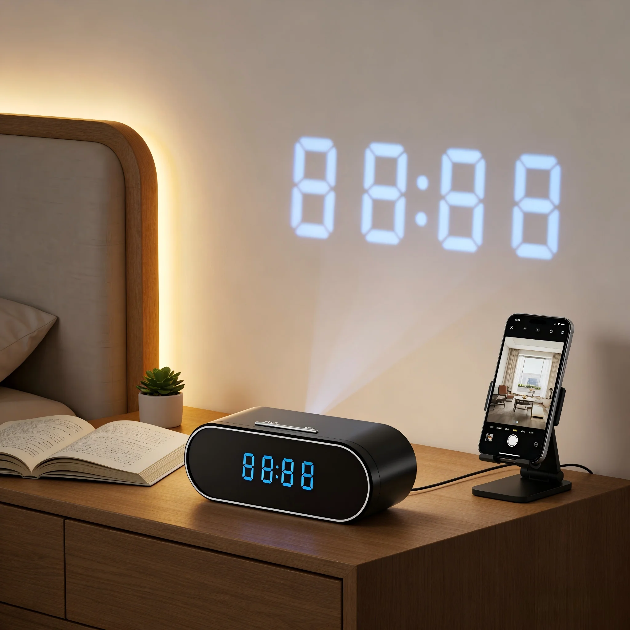 1080P WIFI Wireless Mini Clock Camera with Alarm, Night Vision, Motion Sensor, and AP/IP Remote Monitoring Function, Suitable for Micro Home Theater.