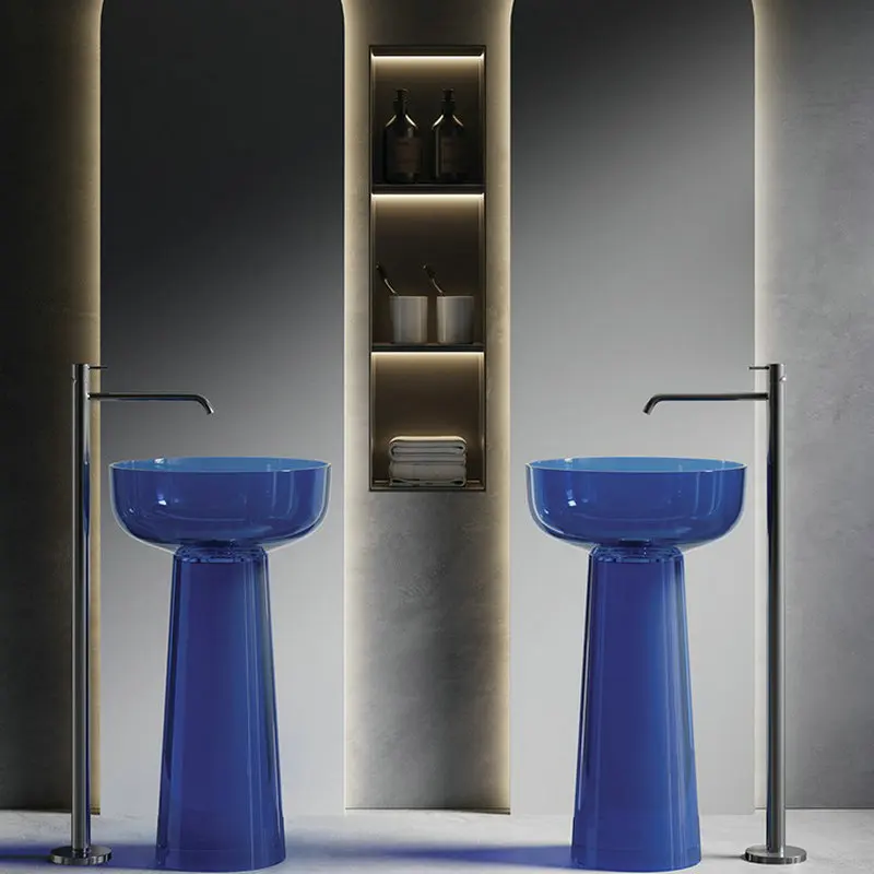 Colored transparent resin washbasin, integrated pillar washbasin for bathroom and toilet