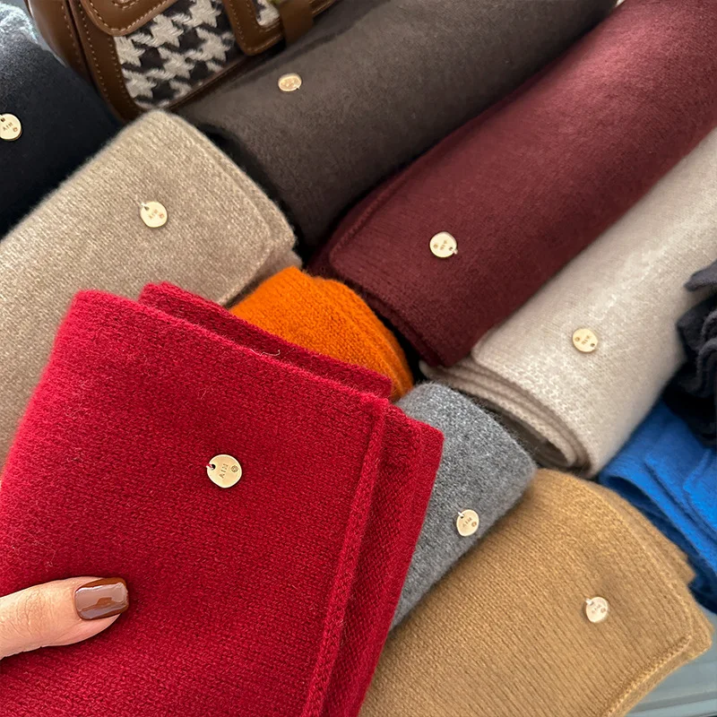 100% Wool Winter Scarf For Women Long Warm Cashmere Scarves Hijab Solid Lady Shawl Wrap Female Pashmina Bandana Head Scarfs New