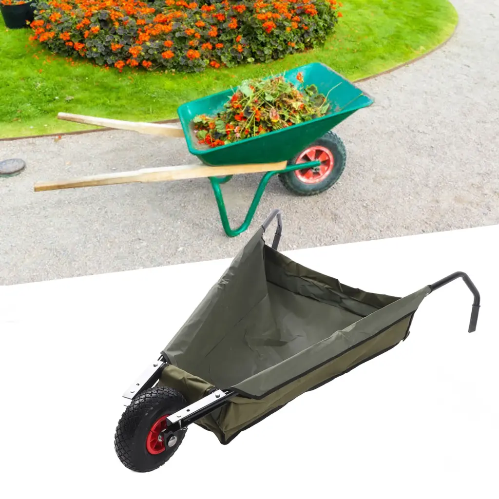 Collapsible Garden Wheelbarrow Steel Tube Large Capacity Bag Foldable Yard Cart for Grass Weeds Bark Soil Foldable Yard Cart