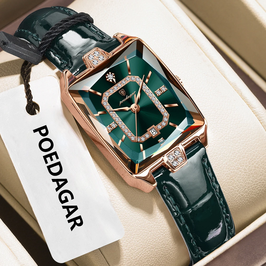 POEDAGAR Top High Quality Women Wristwatch Waterproof Date Leather Watch For Woman Quartz Luxury Rectangle Women's Watches Reloj