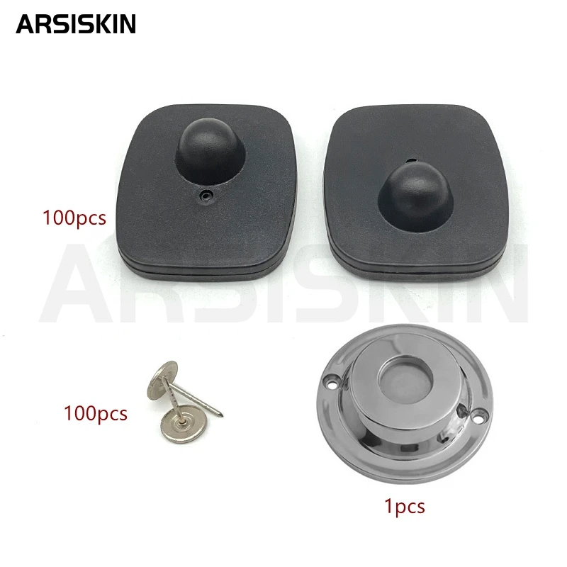 100pcs Anti Theft Tags Rf 8.2Mhz Mini Square EAS Retail Security Clothes Hard Tags for Garment Shop Supermarket with Pins Unlock
