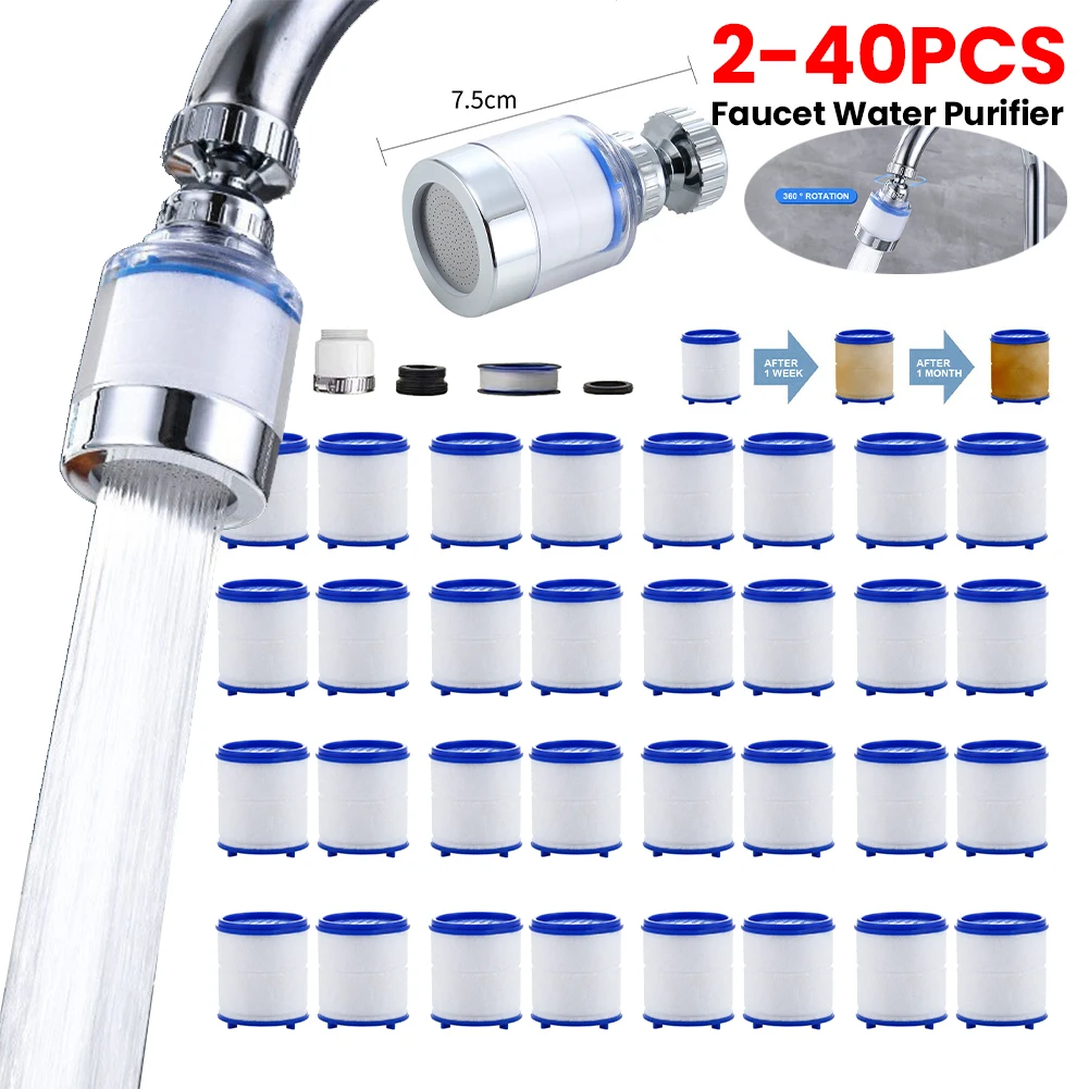 2-40PCS Faucet Water Filter 360 Degree Rotating Splash Filters Remove Chlorine Heavy Metals Filtered Showers Head Bath Purifier