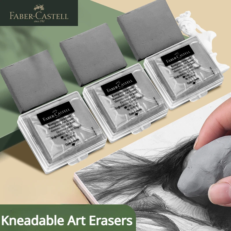 1Pc Faber-Castell Drawing Art Kneaded Erasers for Correcting,Lightening Charcoal Pencil and Pastel Artists Works, Gray in Box