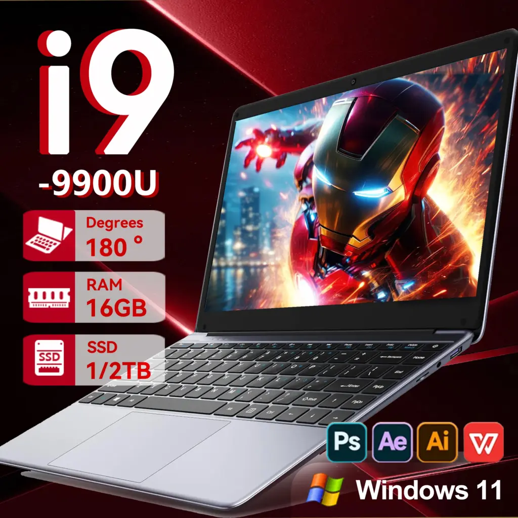 New i9 14.1 Inch PC Laptop Computer Windows 11 Pro Intel Core i9 -9900U 16GB 1TB Gaming Notebook Dual-Band WiFi 6 Core Laptops