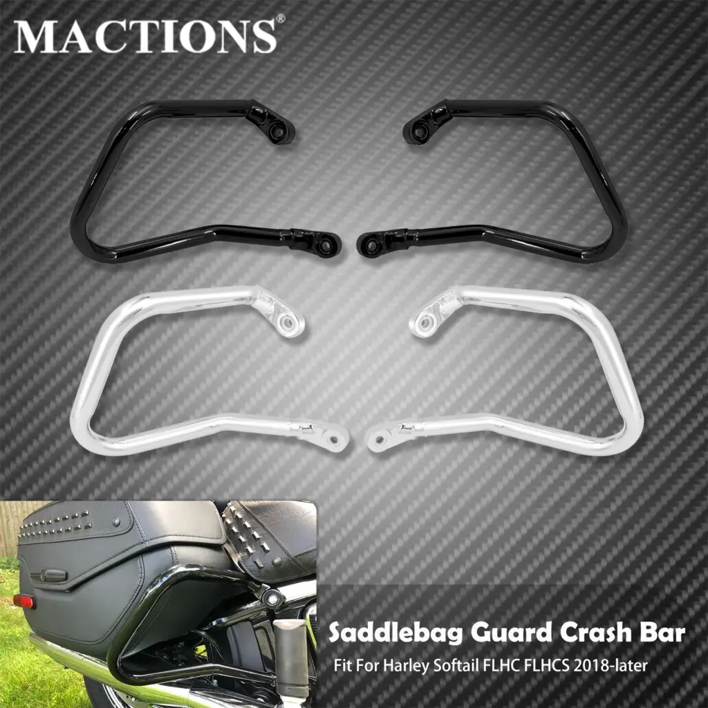 Motorcycle Highway Saddlebag Guard Crash Bar Black/ Chrome Rear Protection Bumper For Harley Softail Heritage FLHC FLHCS 2018-Up