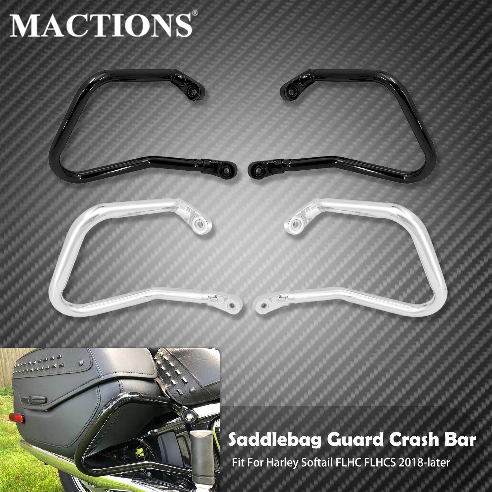 Motorcycle Highway Saddlebag Guard Crash Bar Black/ Chrome Rear Protection Bumper For Harley Softail Heritage FLHC FLHCS 2018-Up