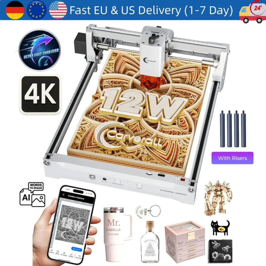 Carverall K15Pro Laser Engraver 7W 12W Portable Diode Laser Engraving Machine for beginner DIY tool for Wood leather acrylic