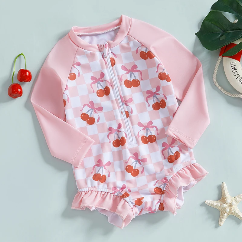 Baby Girl Cherry Print One-Piece Swimsuit Infant Swimwear Comfortable Soft Fabric Baby Pool Suit Cute Cherry Design