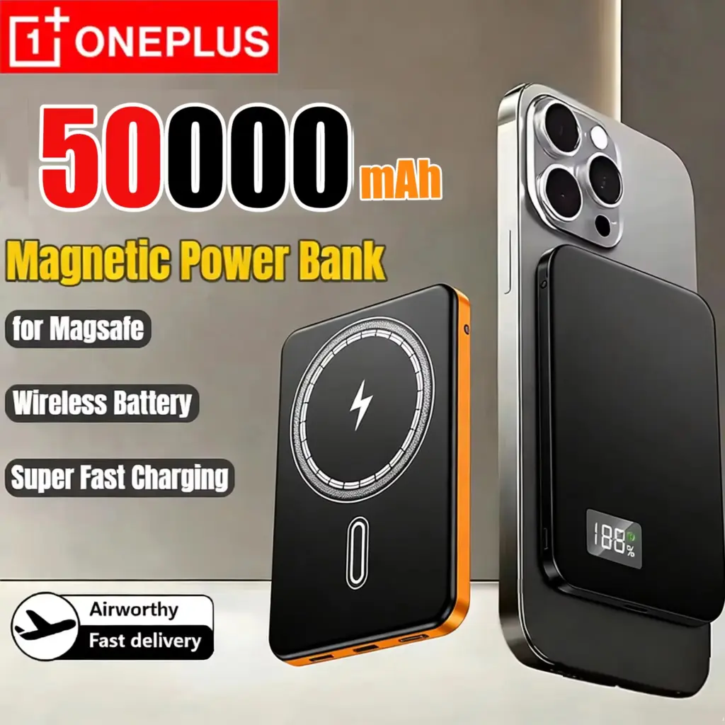 OnePlus 500000mAh Portable Magnetic Wireless Power Bank PD22.5W Super Fast Charging External Spare Battery For iPhone Samsung