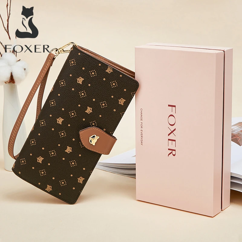 FOXER Brand PVC Leather Women's Long Wallet 2026 New Multi Card Clutch Zipper Coin Wallet Lady Lightweight Handheld Money Purse
