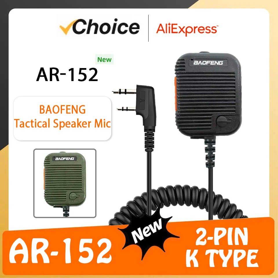 Baofeng AR-152 Walkie Talkie Microphone PTT Radios Speaker Keenwood 2-Pin Type Handheld Mic For UV-K5 UV-16 BF-1701 UV-13 DR1801