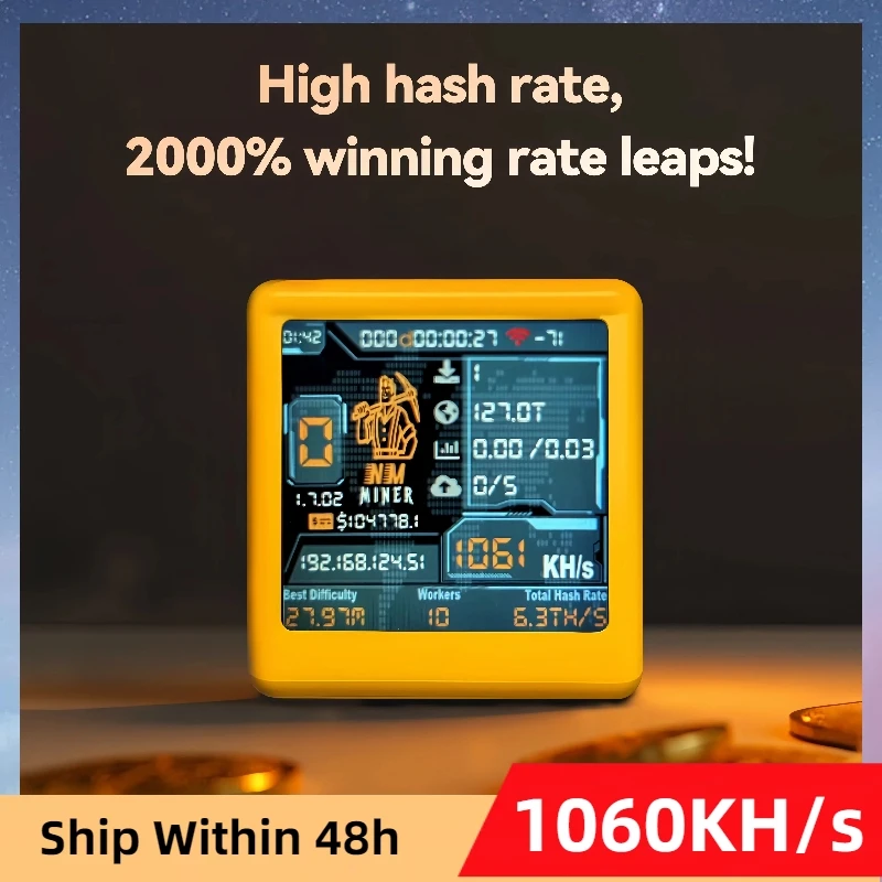 BTC Solo Lottery Miner for computer nerd Smart TV Hashrate1060KH/s ESP32 gift home silent Desktop Clock Lower Power Consumption