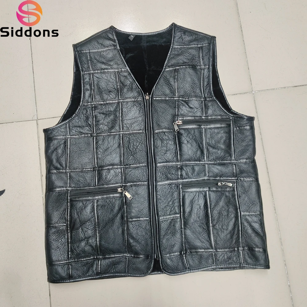 2025 New Style Men's Leather Vest Full-Grain Sheepskin Autumn and Winter Multi-Pocket Casual Fur Integrated Warm Vest
