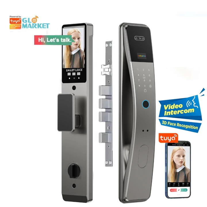 Glomarket Tuya Wifi Security Serrure Intelligente 3d Face Recognition/Fingerprint/password/card/key Digital Smart Lock