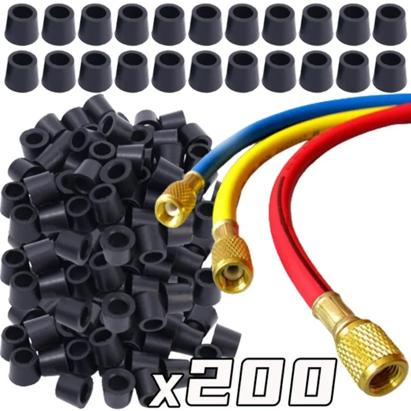 Black Air Conditioning 200/50pcs 1/4'' Charging Hose 1/4'' Valve Gasket Manifold Repair Seal Kit Replacement Car Accessories New
