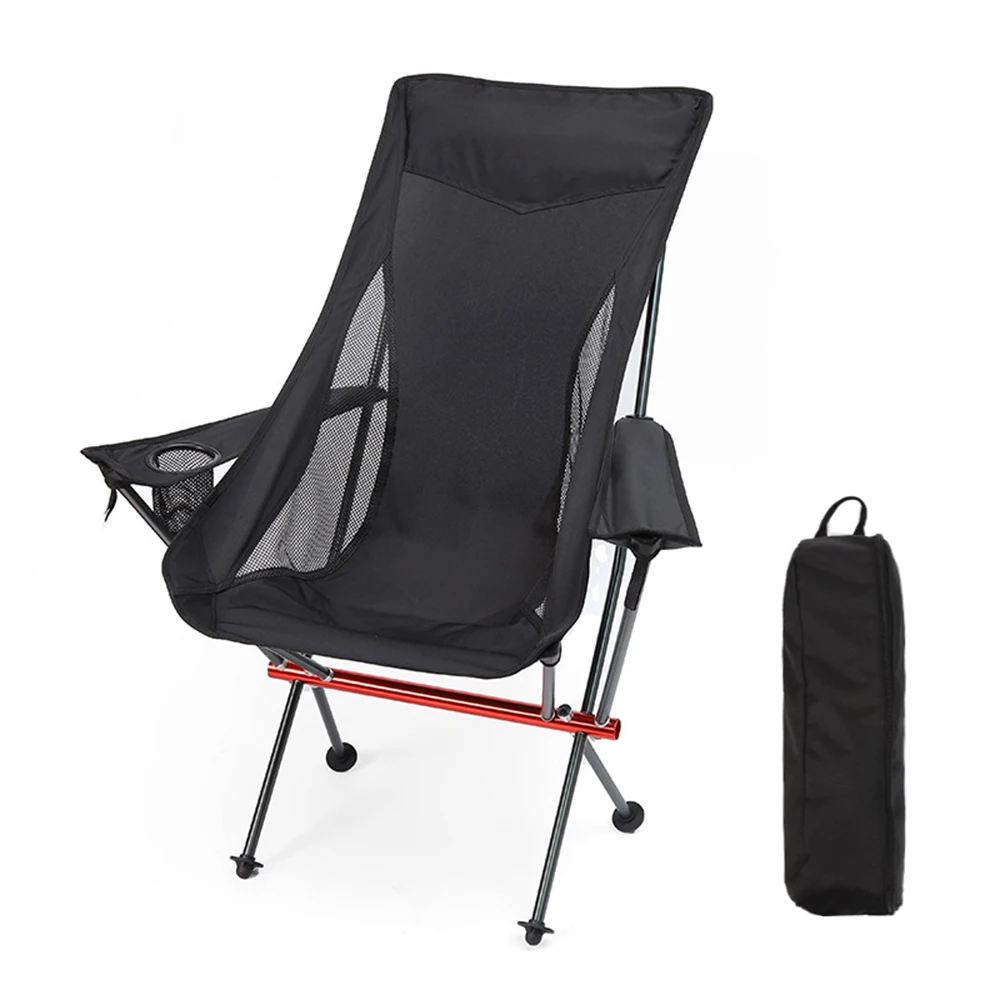 Folding Chair with Armrest, Camping Aluminum Chairs with Cup Cover Lightweight Collapsible Chair for Hiking Fishing Beach
