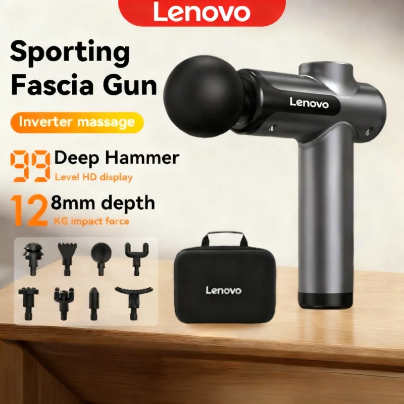 Lenovo Powerful Wireless Massager Gun 8 Massage HeadsRechargeable Shoulder Back Neck Waist Leg Electric Fascia Gun