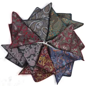 Vintage Paisley Men British Design Floral Print Pocket Square Red Polyester Handkerchief As Suit Chest Handkerchief Accessories