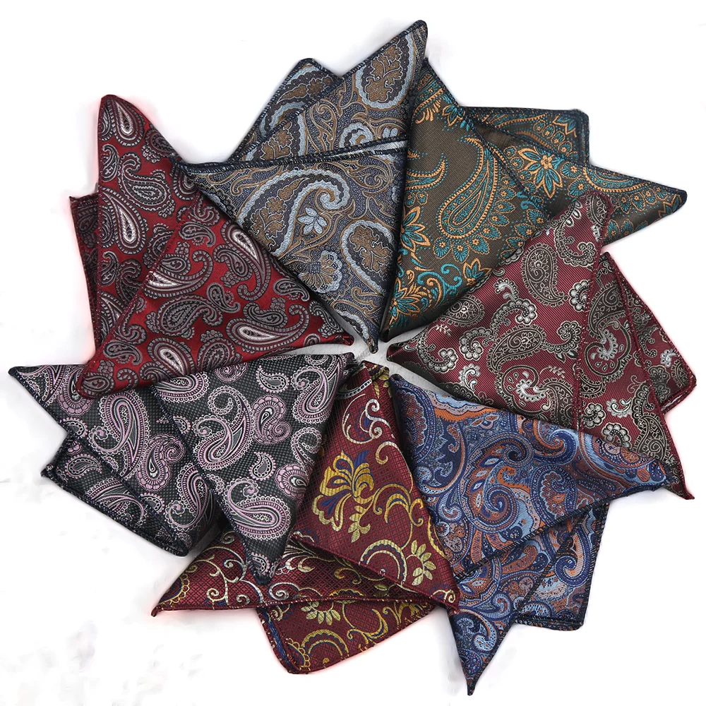 Vintage Paisley Men British Design Floral Print Pocket Square Red Polyester Handkerchief As Suit Chest Handkerchief Accessories