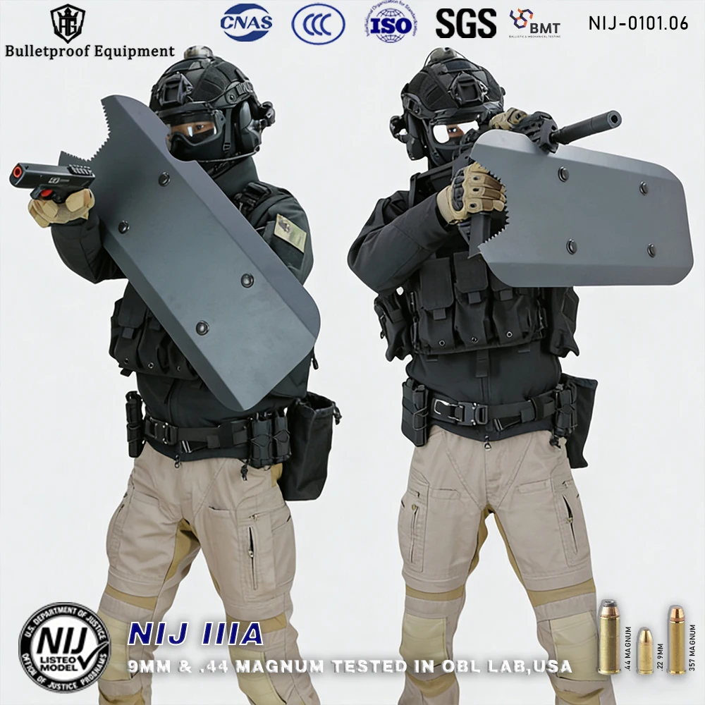 Tactical Self-Defense Protective Armor, Steel Bulletproof Shield With Gears, Conforming To US IIIA.44/3 Protection Standards.