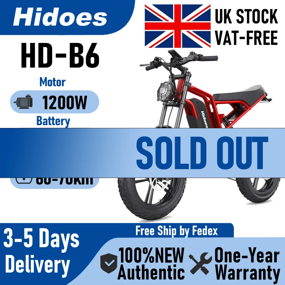 Electric Bicycle Hidoes B6 1200W Powerful Motor 48V15.6AH Lithium Battery Motorcycle Electric Bike 20*4 in Fat Tire Snow E-bike