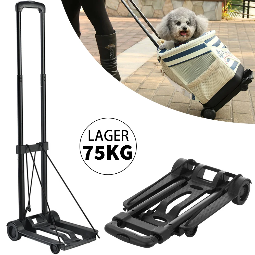4 Wheel Trolley Hand Pulled Cart Portable Outdoor Cargo Cart Foldable Household Luggage Handling Trolley Pullling Rod Carrier