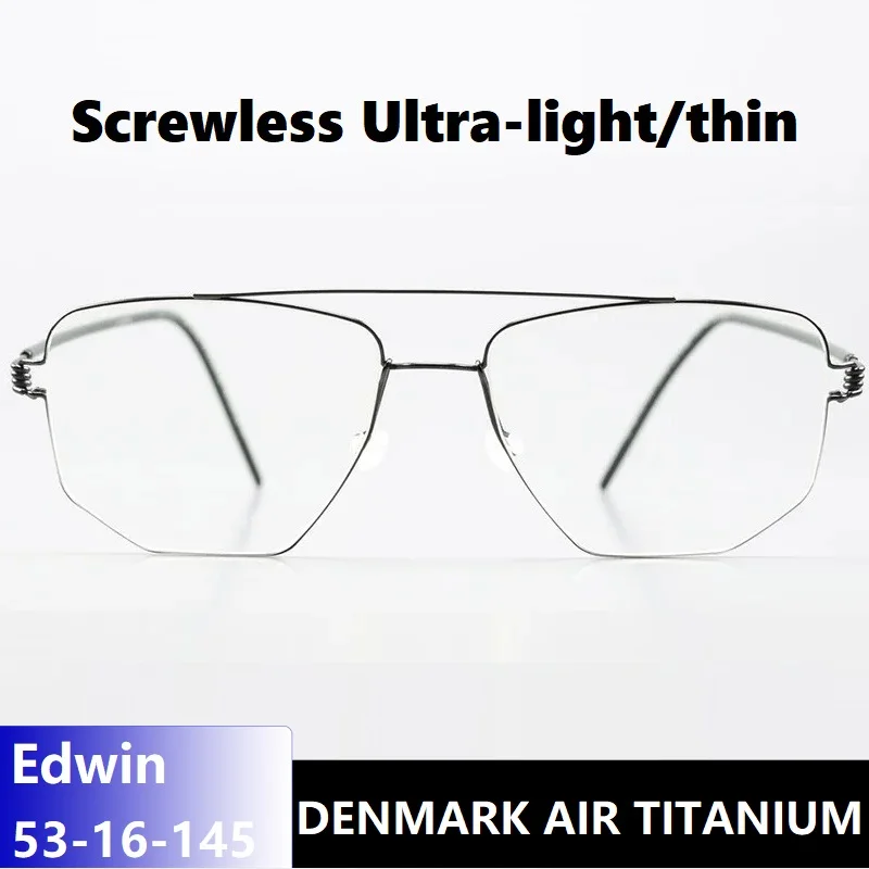 Screwless Air Titanium Glasses Frame Square Polygon Eyeglasses Double Beam Ultralight Handmade Women Men Denmark Brand Edwin