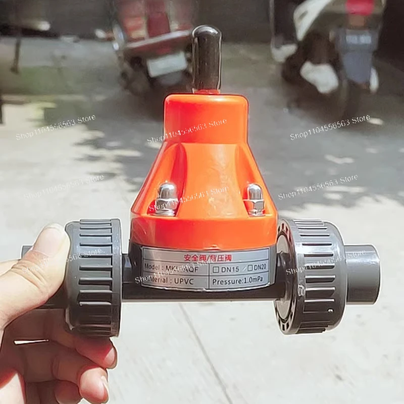 DN15/20/25 UPVC Back Pressure Valve Plastic Pressure Relief Valve, Safety Valve for Metering Pump, Diaphragm Corrosion Resistant