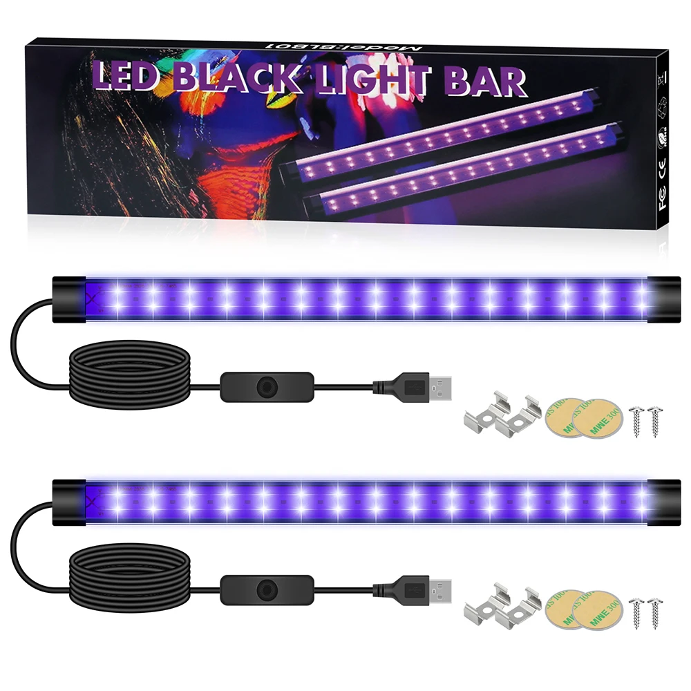 2pcs 5V LED USB Switch UV Strip Hard Light Bar Rigid Tube Lamp for Holiday Halloween Decorations/Body Paint/Poster/Glow Party