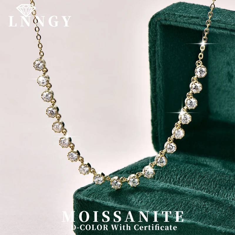 Lnngy Sparkling 3MM Moissanite Bubble-Style Necklace 14K Gold Filled Choker Necklace for Women Wedding Jewelry Accessories