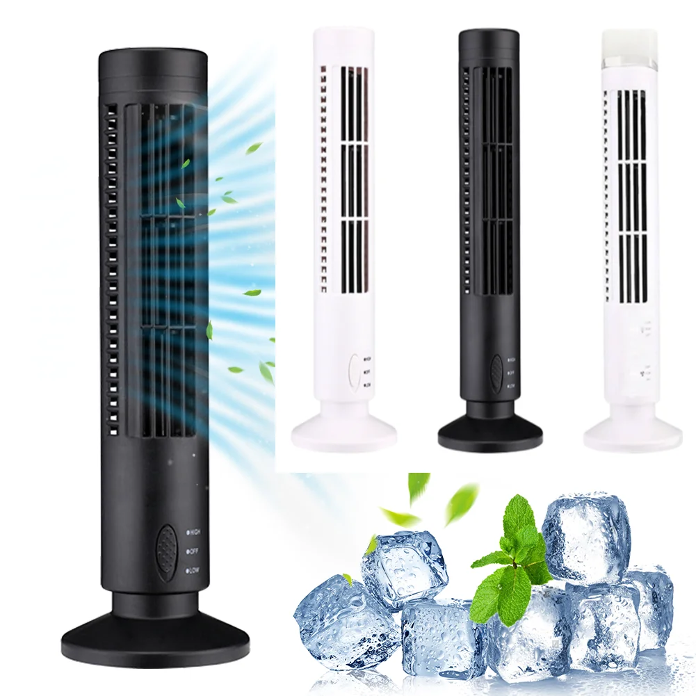 2.5W 38CM/33CM LED Tower Fan No Leaf 2 Gear Speed Stand Up Tower Fan Portable Electric Floor Fan for Living Room Bedroom Office