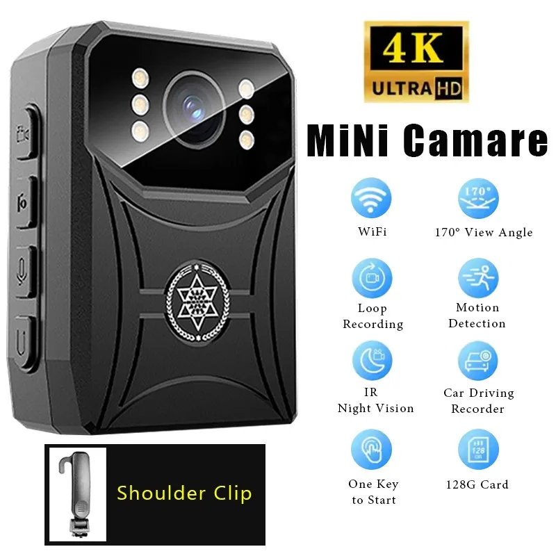 4K HD Mini Camera WIFI Connection Infrared Night Vision Police Body Camera Waterproof Portable Cam Small Digital Video Recorder