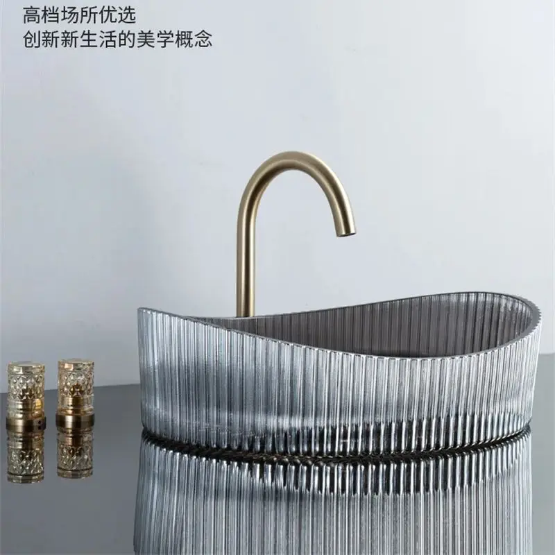 Minimalist Style Elliptical Crystal Washbasin Flute Series Tabletop Basin Bathroom Washbasin