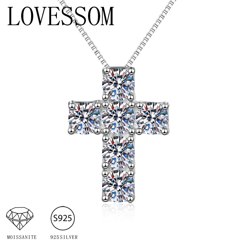 A 925 silver 3 carat moissanite cross personality fashion simple men's and women's high quality pendant necklace