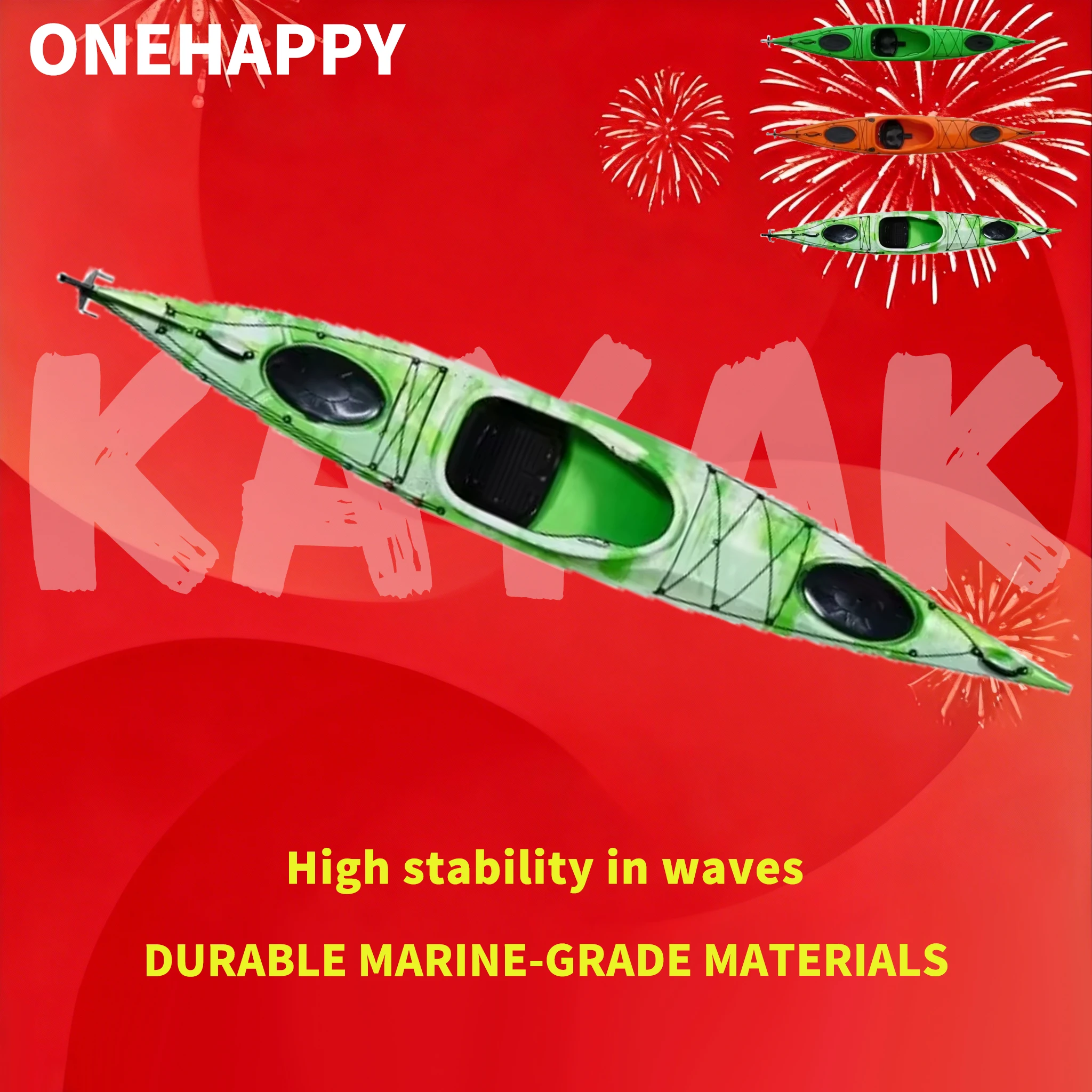 Single Person Sit-in Sea Kayak, 3.6M-4.8M Plastic Canoe for Long Distance Touring and Racing on Lake River & Ocean