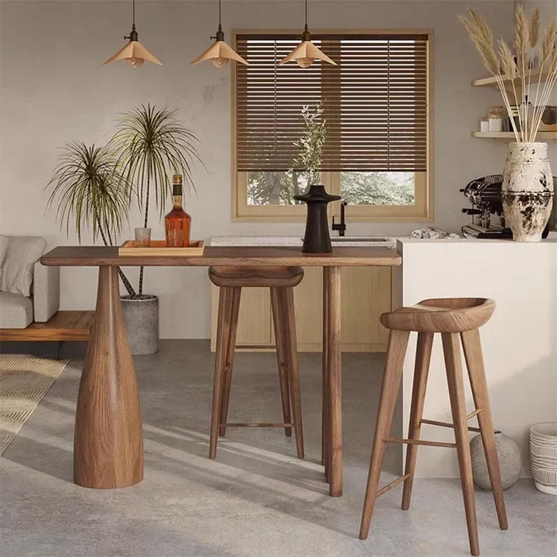 Solid Wood Night Club Bar Table Outdoor Long Bistro Cocktail Bar Table Counter Coffee Reception Desk Furniture Mesas Altas E136