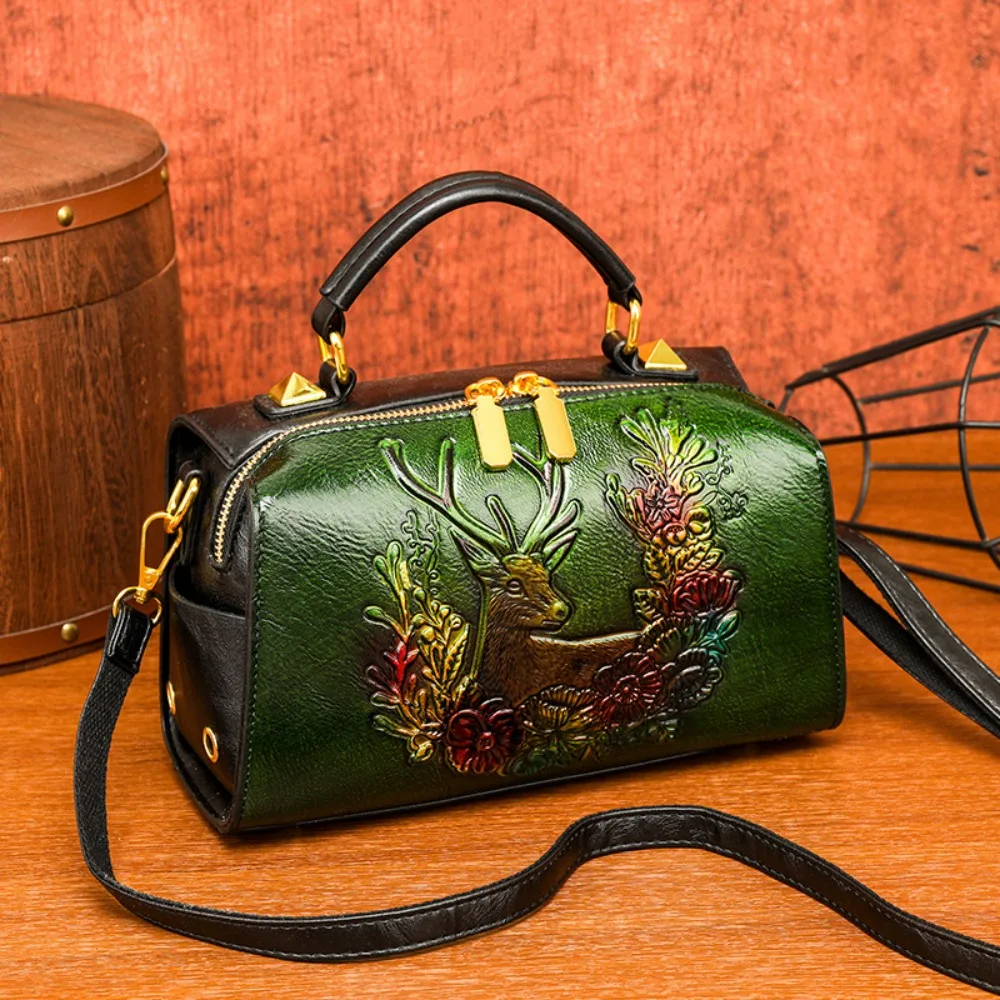 Ethic Style Tote Bags For Women Shoulder Crossbody Bags Leather Chinese Style Pillow Handbags Ladies Travel Commuter Bag