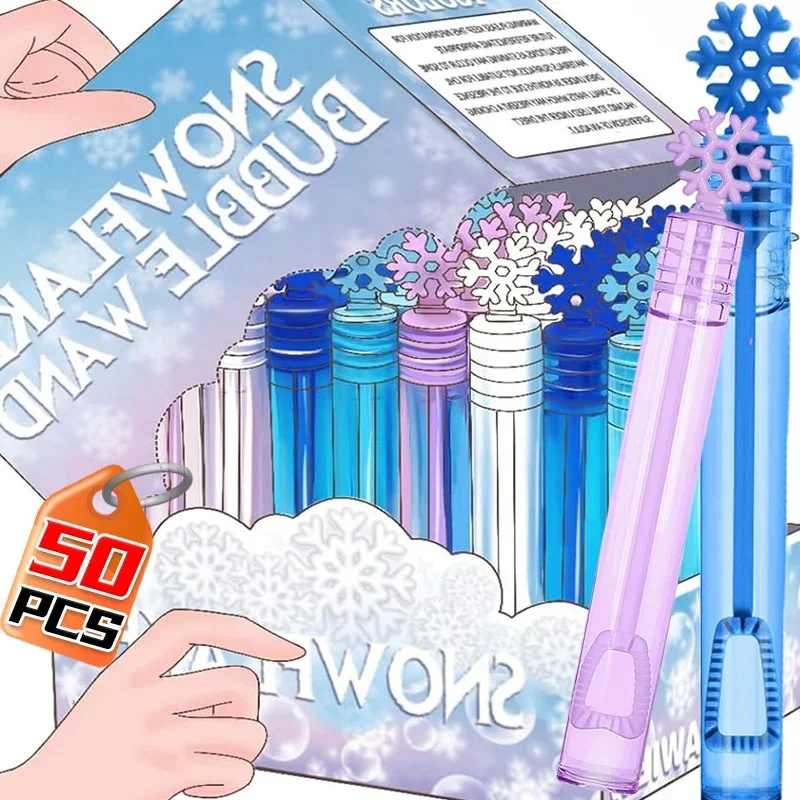 10/50PCS Plastic Bubble Tube Toy Snowflake Magic Bubble Soap Wand Bottle Guest Gift Baby Shower Christmas Wedding Birthday Decor