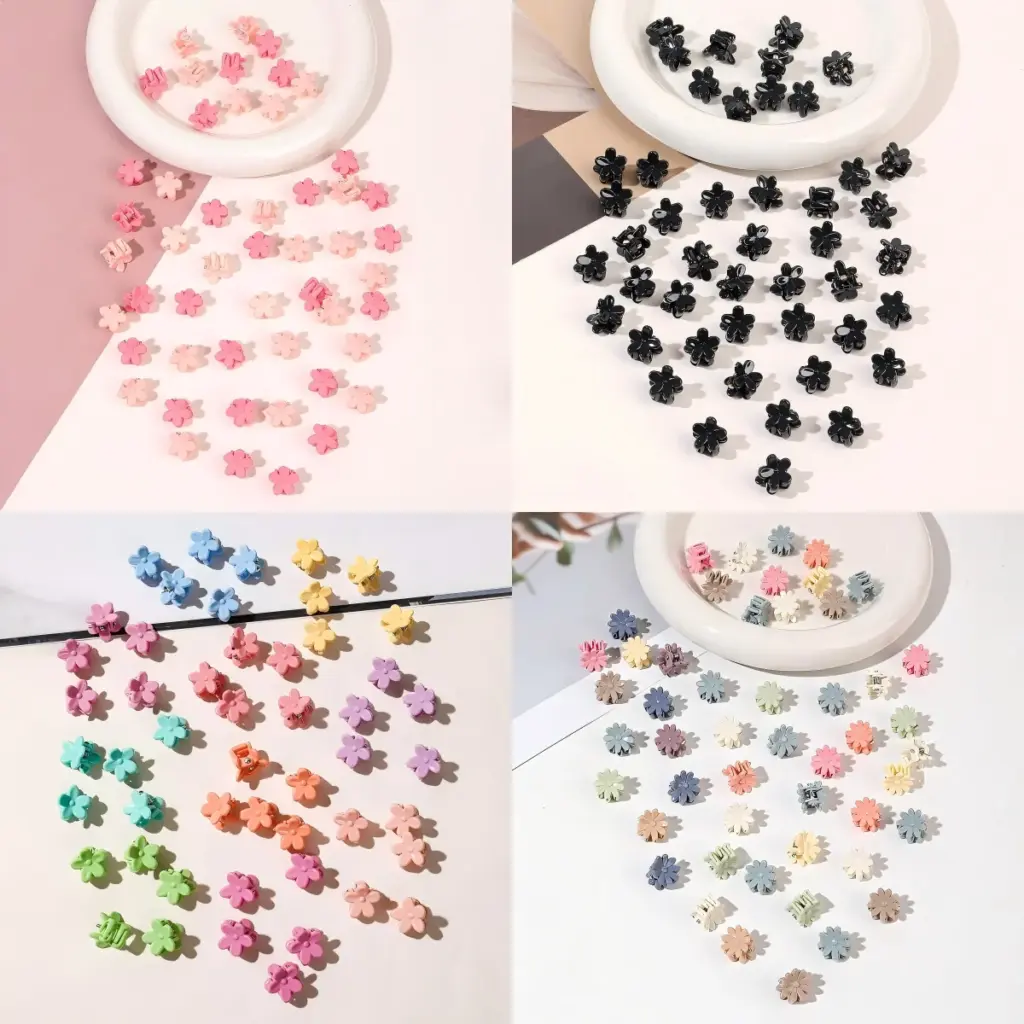 50Pcs Colorful Mini Flower Hair Claw Clips for Girl Cute Hair Styling Accessories Holiday Gift Decorative Bun Clamp Tiny Hair