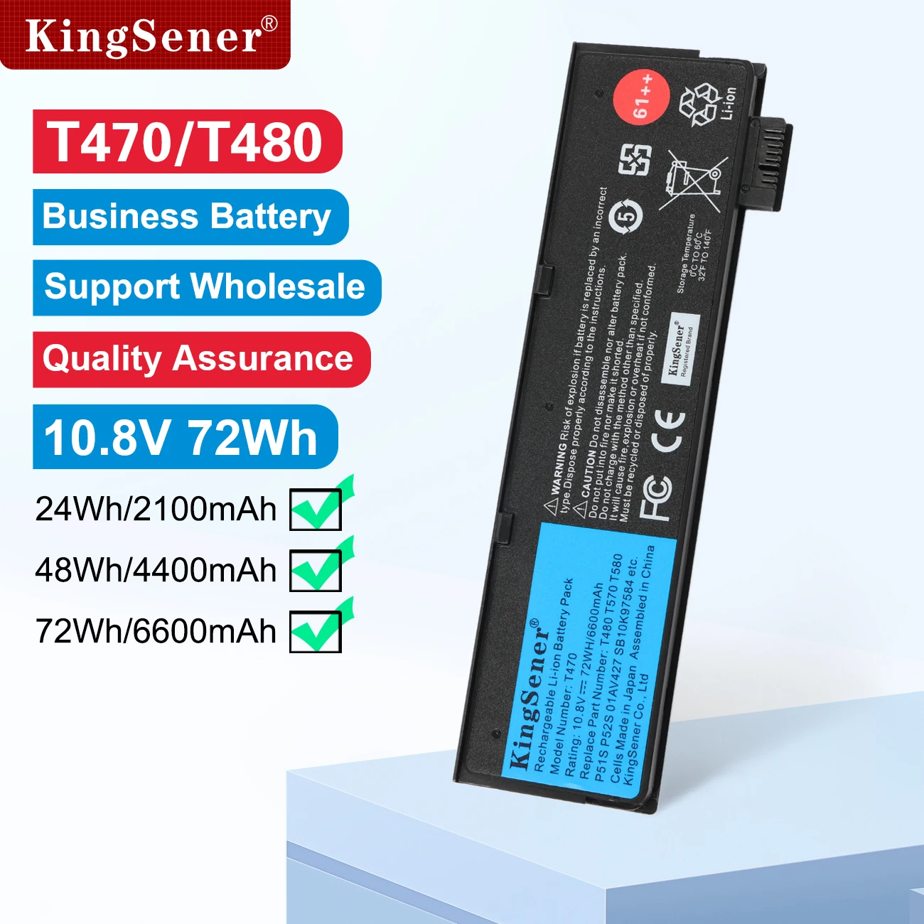 KingSener 10.8V 6600mAh Laptop Battery for Lenovo ThinkPad T470 T480 T570 T580 P51S P52S 01AV427 01AV428 01AV423 SB10K97580 61++
