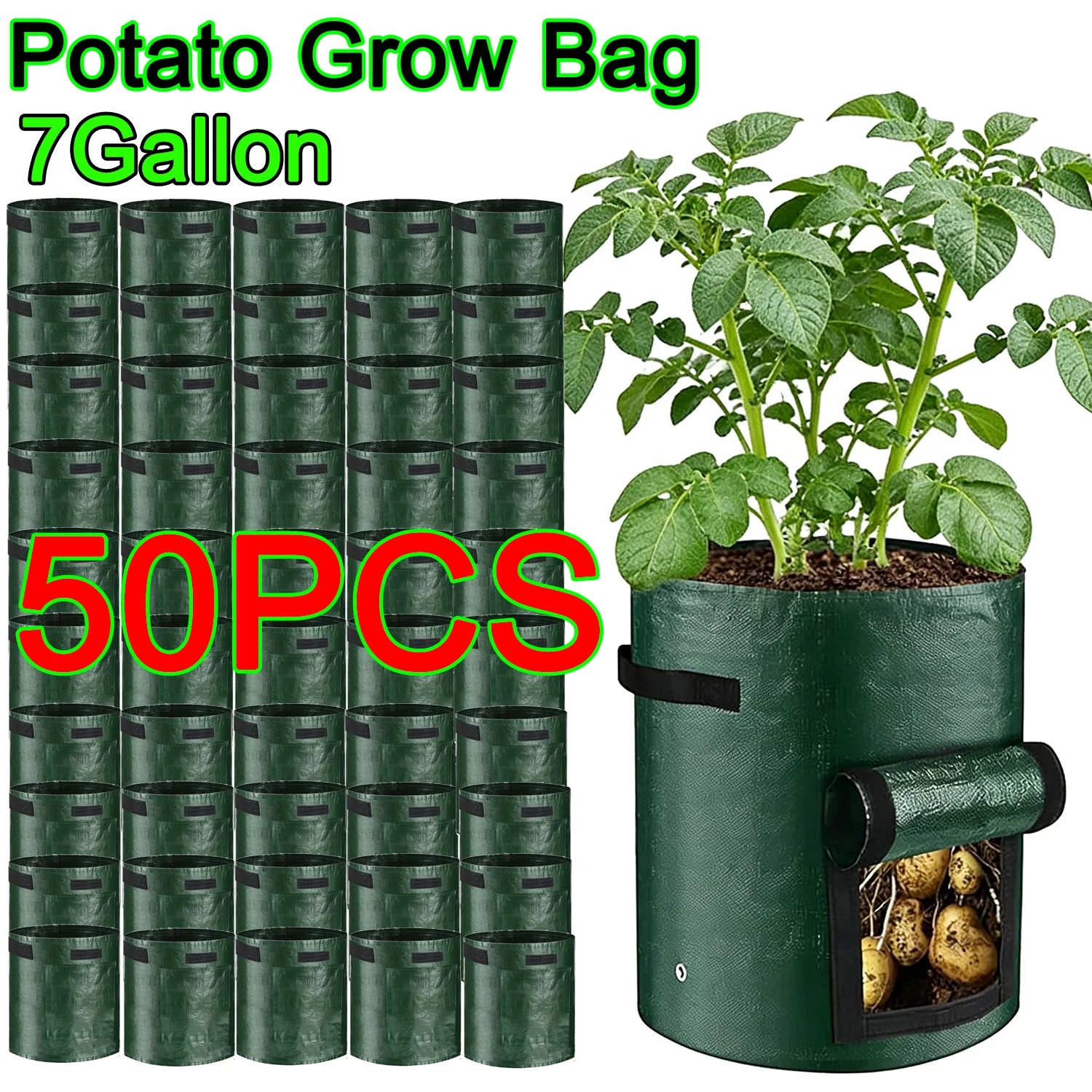 50PCS 7 Gallon Grow Bags for Vegetables Plants with Handles Pots for Plants Form for Garden Flower Pots for Outdoor &Living Room