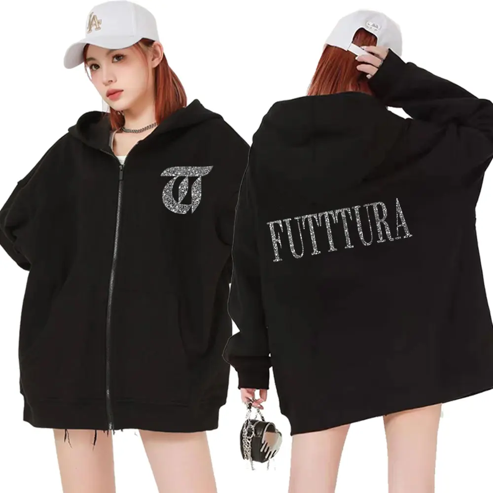 Singer Tini Stoessel Futtura Album Logo Zipper Hoodies Men Women's Vintage Classic Aesthetic Zip Up Sweatshirts Oversized Hoodie