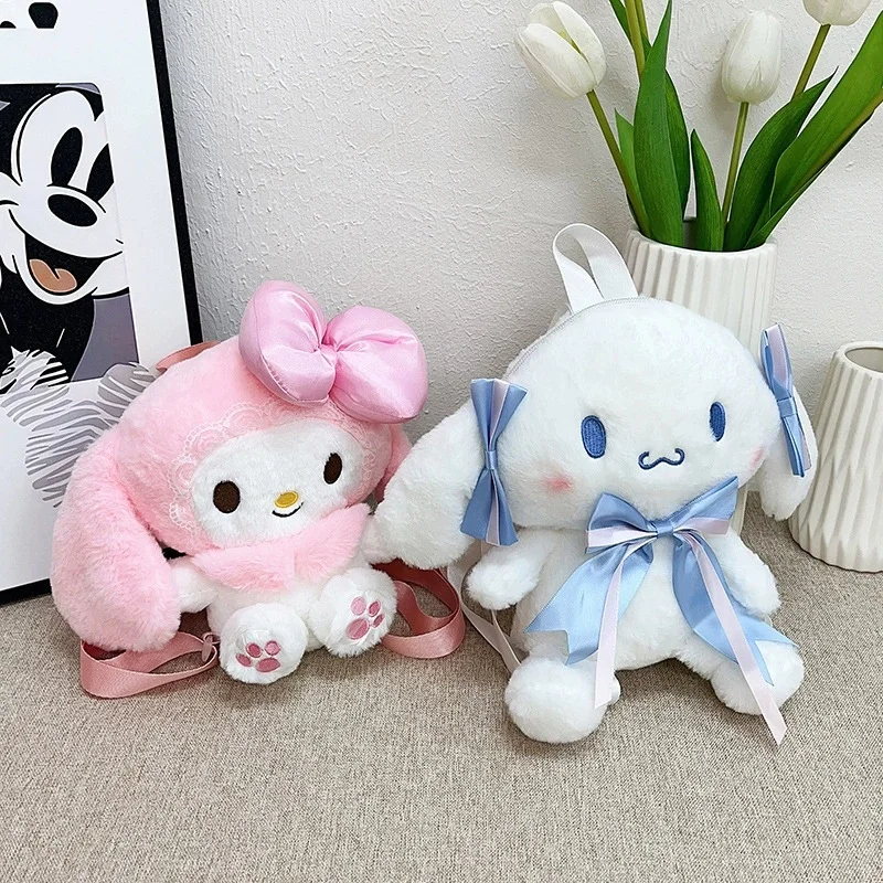 30CM Animation Sanrio My Melody Cinnamoroll Large Capacity Plush Doll Backpack PP Cotton Stuffed Doll Kawaii School Bag Gift